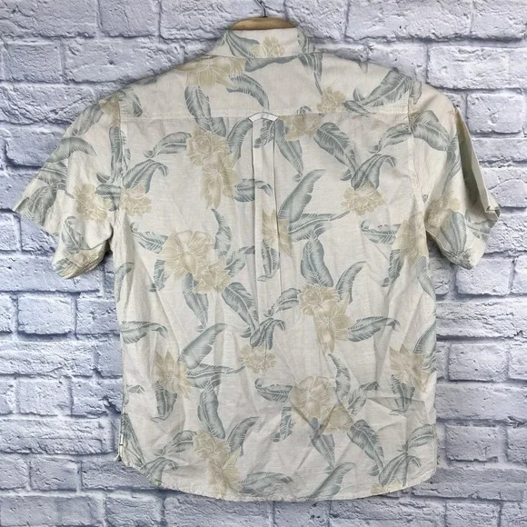 Carbon 2 Cobalt Men Beige Floral Hawaiian Short Sleeve Button Camp Shirt Medium - Picture 3 of 4